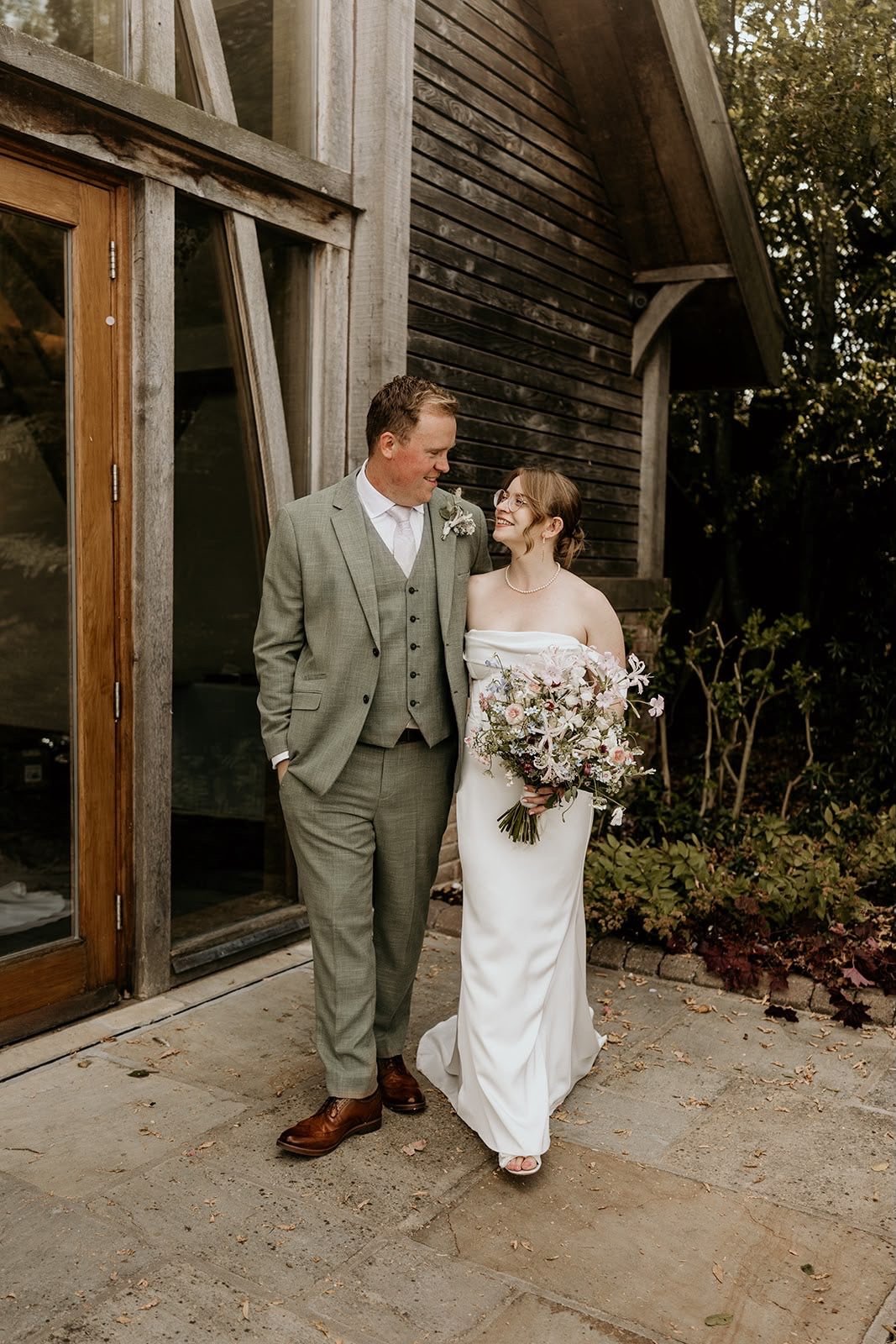 Bride and groom in an outdoor wedding portrait